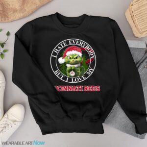 Green Cat With Santa Hat I Hate Everybody But I Love Cincinnati Reds Christmas T-shirt - Black Sweatshirt