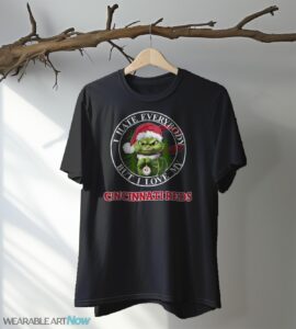 Green Cat With Santa Hat I Hate Everybody But I Love Cincinnati Reds Christmas T-shirt - Black T-Shirt