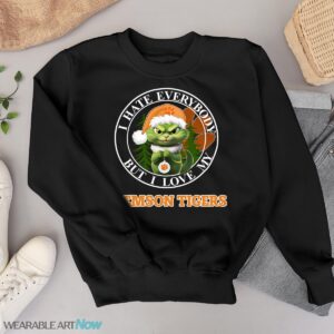 Green Cat With Santa Hat I Hate Everybody But I Love Clemson Tigers Christmas T-shirt - Black Sweatshirt