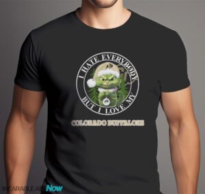 Green Cat With Santa Hat I Hate Everybody But I Love Colorado Buffaloes Christmas T-shirt - Men Black T-Shirt