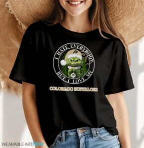 Green Cat With Santa Hat I Hate Everybody But I Love Colorado Buffaloes Christmas T-shirt - Women Black T-Shirt