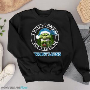 Green Cat With Santa Hat I Hate Everybody But I Love Detroit Lions Christmas T-shirt - Black Sweatshirt