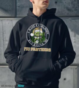 Green Cat With Santa Hat I Hate Everybody But I Love FIU Panthers Christmas T-shirt - Men Black Hoodie