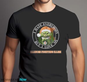 Green Cat With Santa Hat I Hate Everybody But I Love Illinois Fighting Illini Christmas T-shirt - Men Black T-Shirt