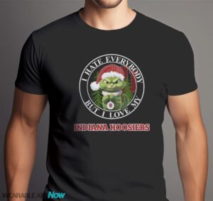 Green Cat With Santa Hat I Hate Everybody But I Love Indiana Hoosiers Christmas T-shirt - Men Black T-Shirt