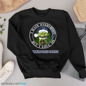 Green Cat With Santa Hat I Hate Everybody But I Love Indianapolis Colts Christmas T-shirt - Black Sweatshirt