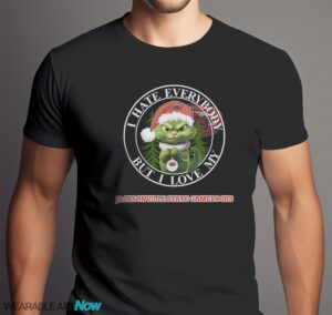 Green Cat With Santa Hat I Hate Everybody But I Love Jacksonville State Gamecocks Christmas T-shirt - Men Black T-Shirt