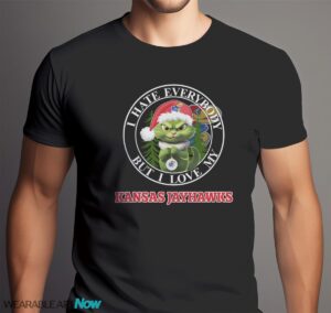 Green Cat With Santa Hat I Hate Everybody But I Love Kansas Jayhawks Christmas T-shirt - Men Black T-Shirt