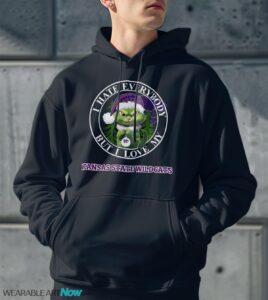 Green Cat With Santa Hat I Hate Everybody But I Love Kansas State Wildcats Christmas T-shirt - Men Black Hoodie