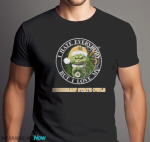 Green Cat With Santa Hat I Hate Everybody But I Love Kennesaw State Owls Christmas T-shirt - Men Black T-Shirt