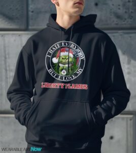 Green Cat With Santa Hat I Hate Everybody But I Love Liberty Flames Christmas T-shirt - Men Black Hoodie