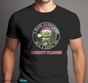 Green Cat With Santa Hat I Hate Everybody But I Love Liberty Flames Christmas T-shirt - Men Black T-Shirt