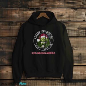 Green Cat With Santa Hat I Hate Everybody But I Love Los Angeles Angels Christmas T-shirt - Black Hoodie