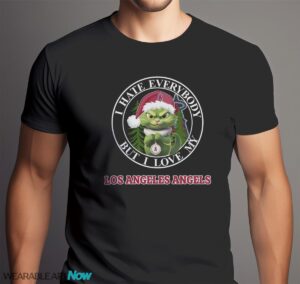 Green Cat With Santa Hat I Hate Everybody But I Love Los Angeles Angels Christmas T-shirt - Men Black T-Shirt