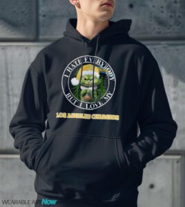 Green Cat With Santa Hat I Hate Everybody But I Love Los Angeles Chargers Christmas T-shirt - Men Black Hoodie