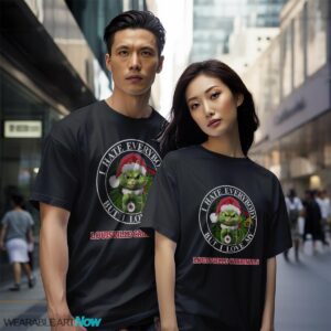 Green Cat With Santa Hat I Hate Everybody But I Love Louisville Cardinals Christmas T-shirt - Black Couple White T-Shirt