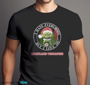 Green Cat With Santa Hat I Hate Everybody But I Love Maryland Terrapins Christmas T-shirt - Men Black T-Shirt