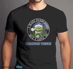 Green Cat With Santa Hat I Hate Everybody But I Love Memphis Tigers Christmas T-shirt - Men Black T-Shirt