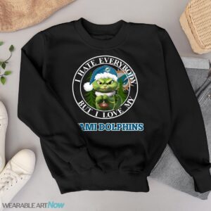 Green Cat With Santa Hat I Hate Everybody But I Love Miami Dolphins Christmas T-shirt - Black Sweatshirt