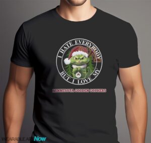 Green Cat With Santa Hat I Hate Everybody But I Love Minnesota Golden Gophers Christmas T-shirt - Men Black T-Shirt