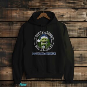 Green Cat With Santa Hat I Hate Everybody But I Love Navy Midshipmen Christmas T-shirt - Black Hoodie