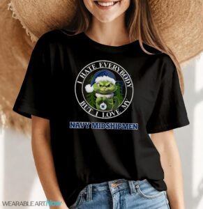 Green Cat With Santa Hat I Hate Everybody But I Love Navy Midshipmen Christmas T-shirt - Women Black T-Shirt