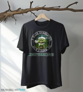 Green Cat With Santa Hat I Hate Everybody But I Love New York Jets Christmas T-shirt - Black T-Shirt