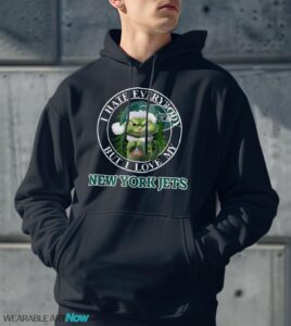 Green Cat With Santa Hat I Hate Everybody But I Love New York Jets Christmas T-shirt - Men Black Hoodie