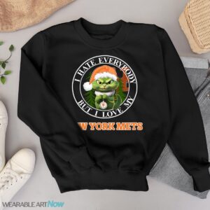 Green Cat With Santa Hat I Hate Everybody But I Love New York Mets Christmas T-shirt - Black Sweatshirt