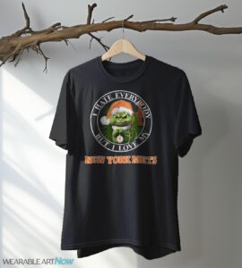 Green Cat With Santa Hat I Hate Everybody But I Love New York Mets Christmas T-shirt - Black T-Shirt