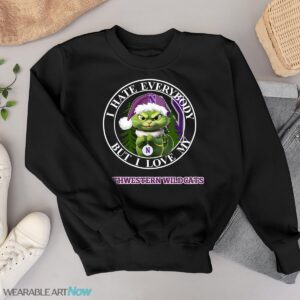 Green Cat With Santa Hat I Hate Everybody But I Love Northwestern Wildcats Christmas T-shirt - Black Sweatshirt