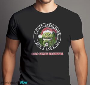 Green Cat With Santa Hat I Hate Everybody But I Love Ohio State Buckeyes Christmas T-shirt - Men Black T-Shirt