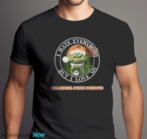 Green Cat With Santa Hat I Hate Everybody But I Love Oklahoma State Cowboys Christmas T-shirt - Men Black T-Shirt