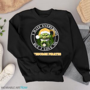 Green Cat With Santa Hat I Hate Everybody But I Love Pittsburgh Pirates Christmas T-shirt - Black Sweatshirt