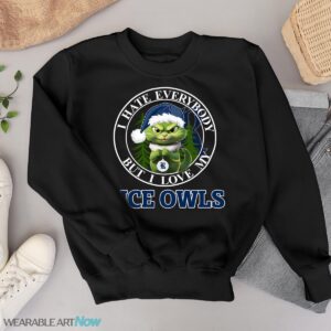 Green Cat With Santa Hat I Hate Everybody But I Love Rice Owls Christmas T-shirt - Black Sweatshirt