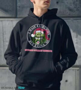 Green Cat With Santa Hat I Hate Everybody But I Love Rutgers Scarlet Knights Christmas T-shirt - Men Black Hoodie