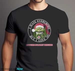 Green Cat With Santa Hat I Hate Everybody But I Love Rutgers Scarlet Knights Christmas T-shirt - Men Black T-Shirt