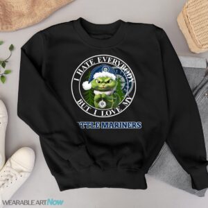 Green Cat With Santa Hat I Hate Everybody But I Love Seattle Mariners Christmas T-shirt - Black Sweatshirt