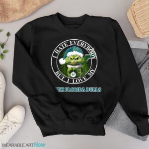 Green Cat With Santa Hat I Hate Everybody But I Love South Florida Bulls Christmas T-shirt - Black Sweatshirt