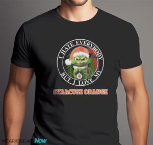 Green Cat With Santa Hat I Hate Everybody But I Love Syracuse Orange Christmas T-shirt - Men Black T-Shirt