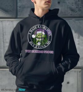 Green Cat With Santa Hat I Hate Everybody But I Love TCU Horned Frogs Christmas T-shirt - Men Black Hoodie