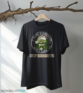 Green Cat With Santa Hat I Hate Everybody But I Love UCF Knights Christmas T-shirt - Black T-Shirt