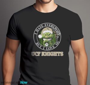 Green Cat With Santa Hat I Hate Everybody But I Love UCF Knights Christmas T-shirt - Men Black T-Shirt