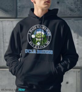 Green Cat With Santa Hat I Hate Everybody But I Love UCLA Bruins Christmas T-shirt - Men Black Hoodie