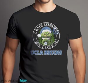 Green Cat With Santa Hat I Hate Everybody But I Love UCLA Bruins Christmas T-shirt - Men Black T-Shirt