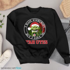 Green Cat With Santa Hat I Hate Everybody But I Love Utah Utes Christmas T-shirt - Black Sweatshirt