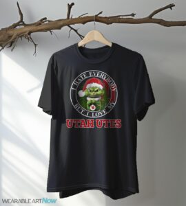 Green Cat With Santa Hat I Hate Everybody But I Love Utah Utes Christmas T-shirt - Black T-Shirt