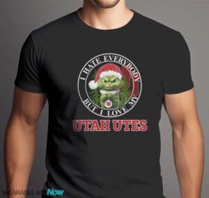 Green Cat With Santa Hat I Hate Everybody But I Love Utah Utes Christmas T-shirt - Men Black T-Shirt