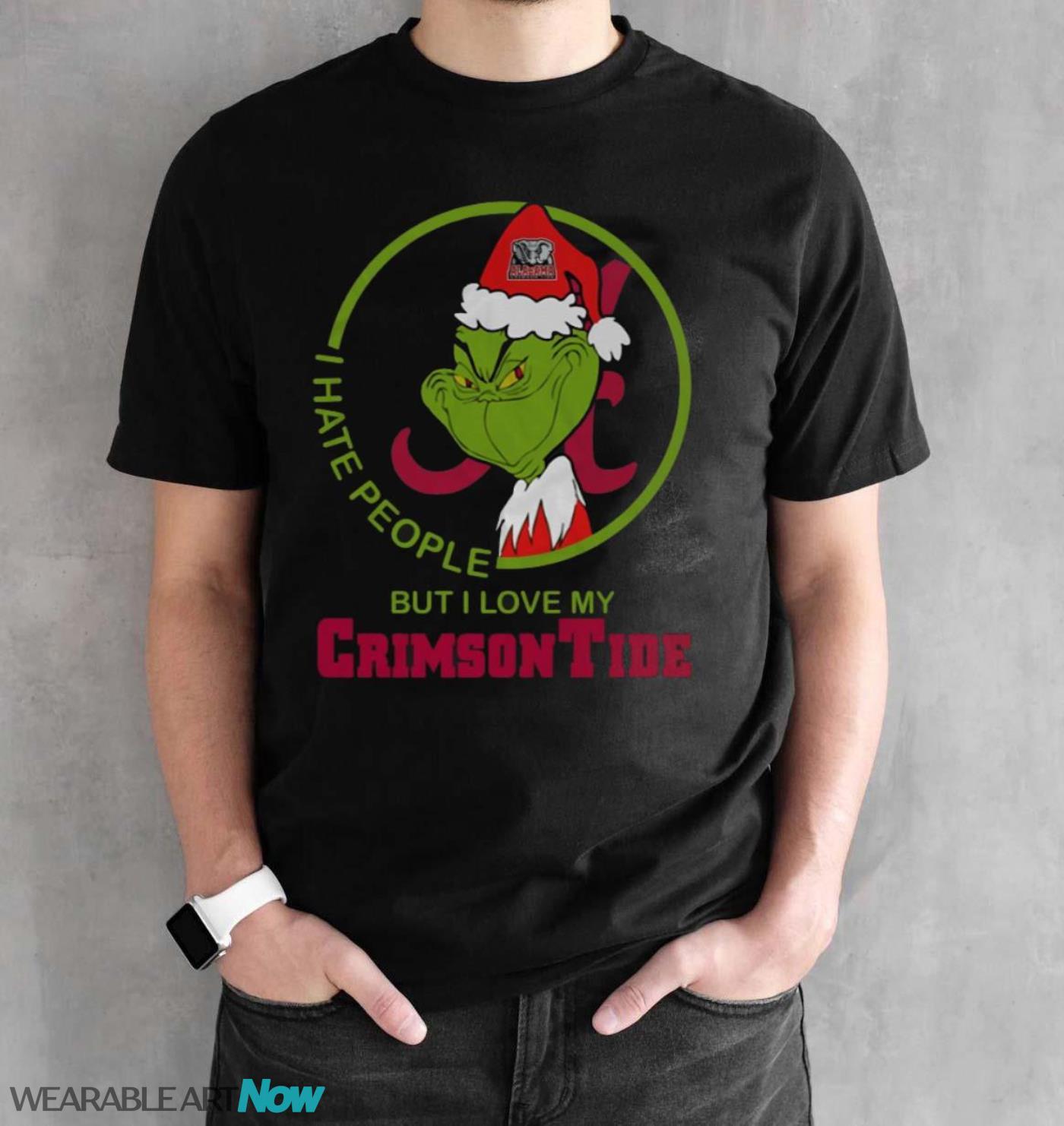 Grinch Alabama I Hate People But I Love My Crimson Tide Shirt - Black Unisex T-Shirt