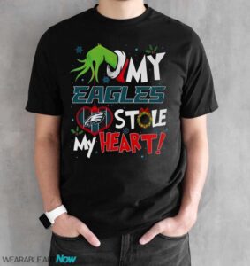 Grinch Hand My Philadelphia Eagles Stole My Heart Christmas Shirt Graphic - Black Unisex T-Shirt